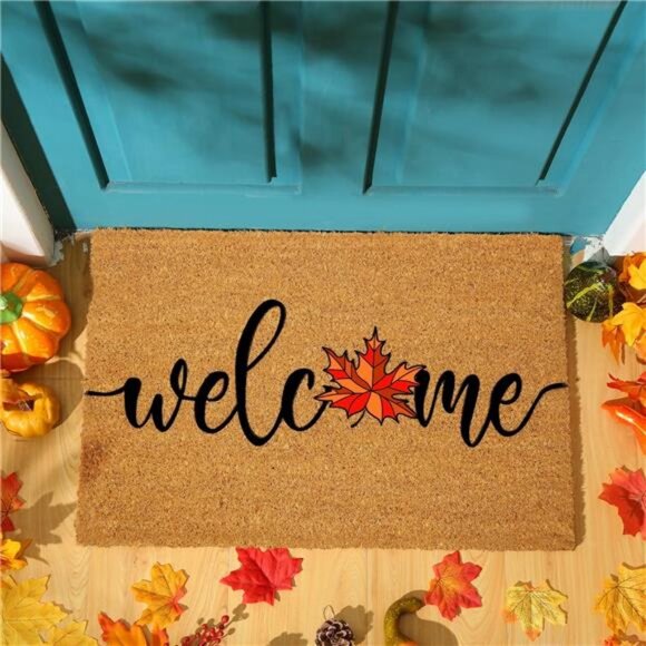 Fall Coir Doormat Maple Leaves Welcome Doormat 24 x 16 Inch Fall Welcome Mat - Picture 1 of 7
